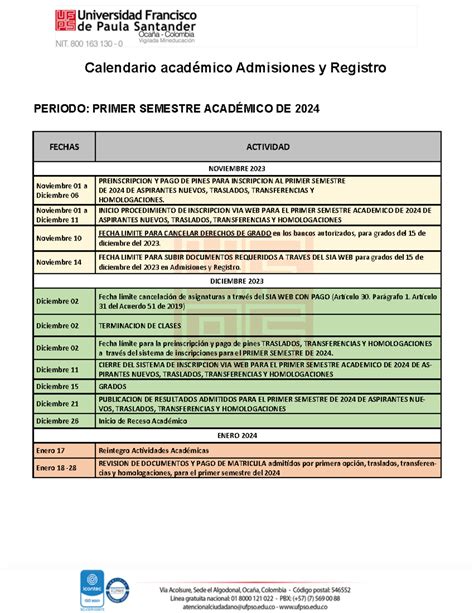 calendario académico uco|Admisiones y Registro .